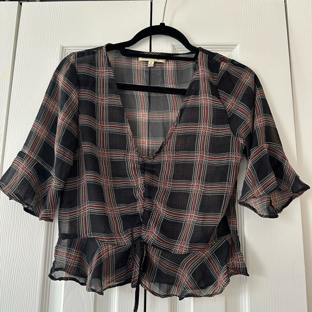 Shear plaid blouse